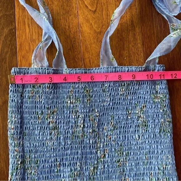 Amanda Uprichard x Revolve Amara Smocked Mini Dress Floral Blue Sundress Petite - Picture 11 of 12